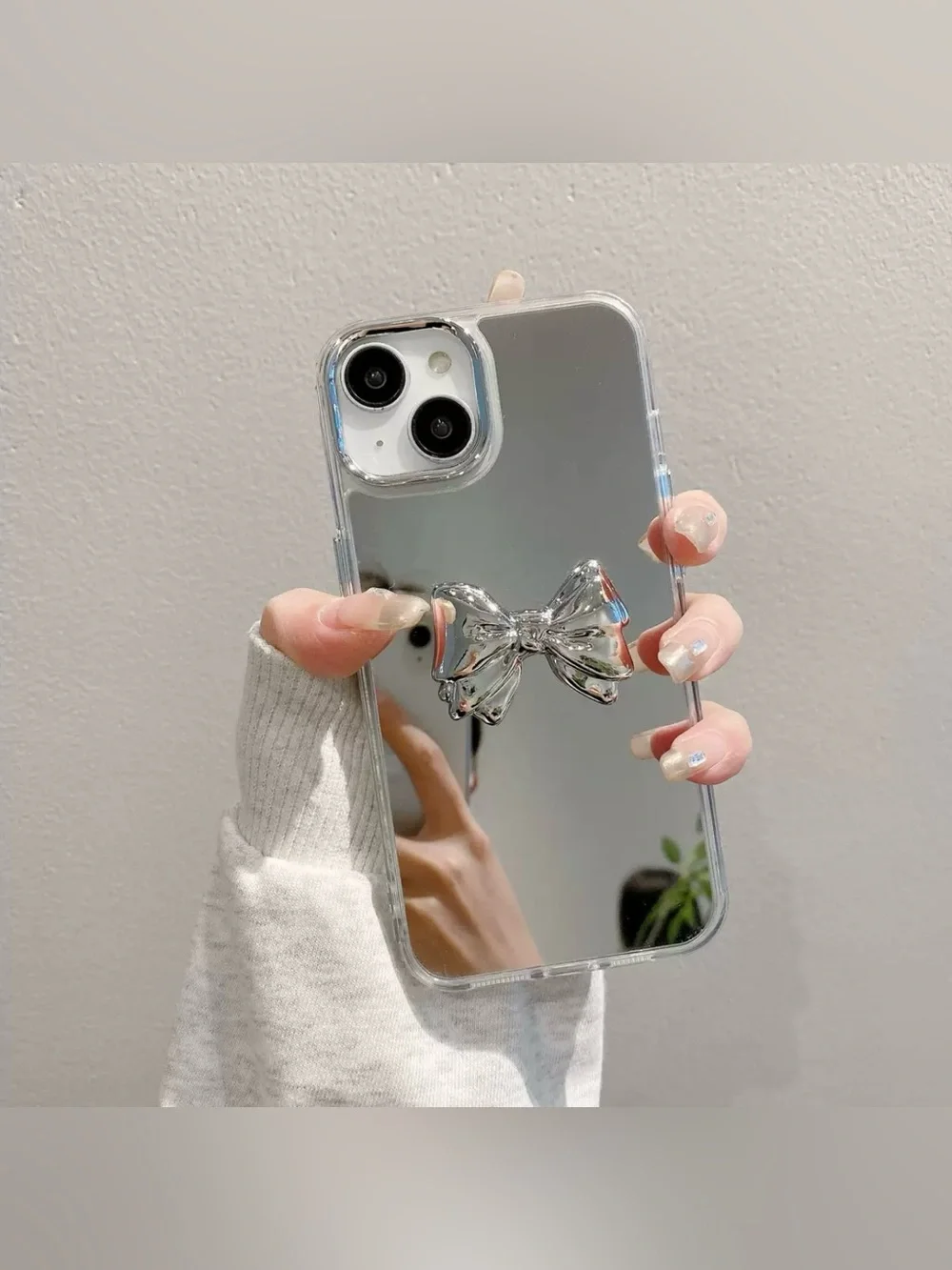 Mirror Bow iPhone 17 Pro Max Case with Beaded Wrist Strap